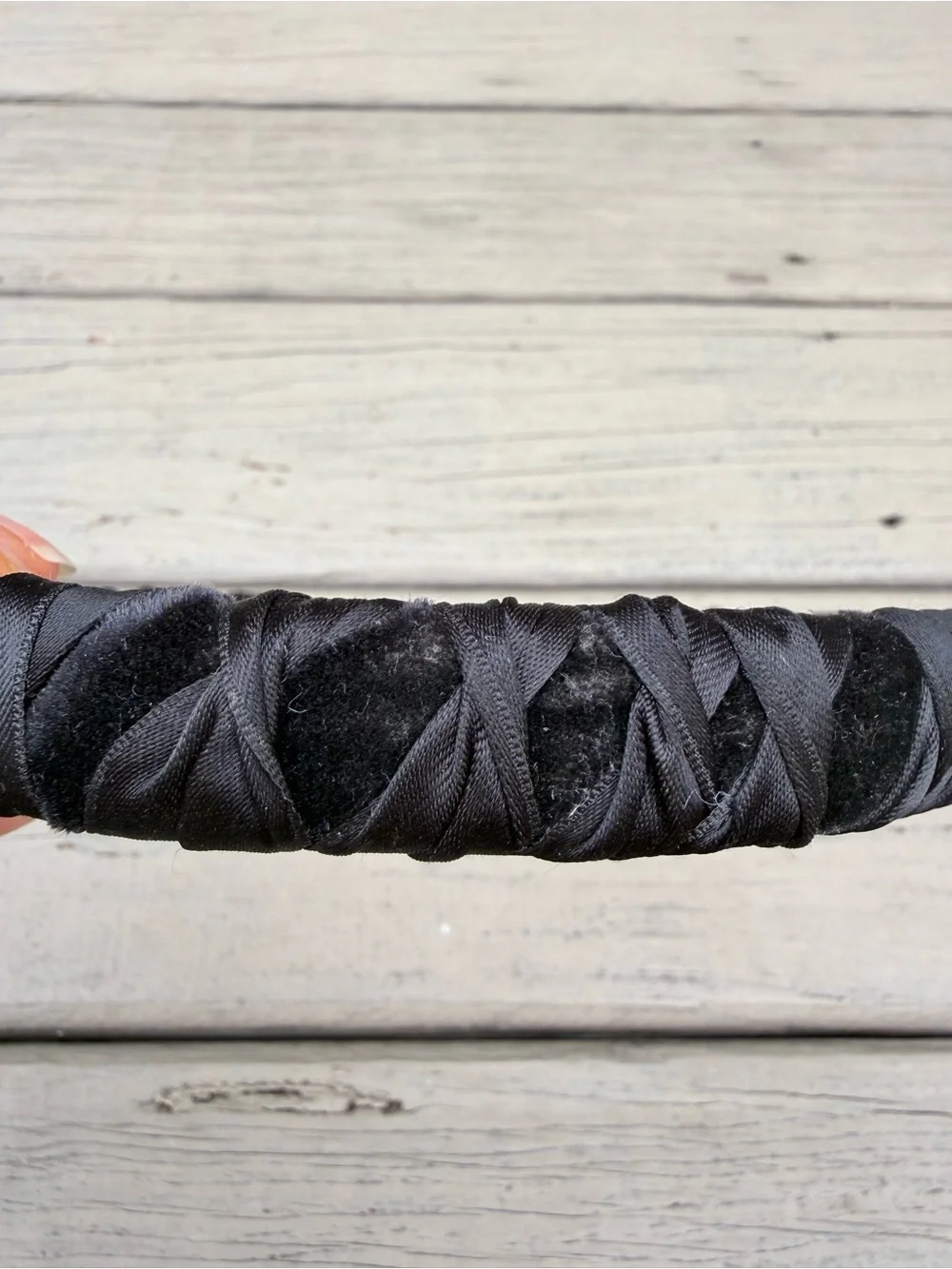 Ann Vuille Black Wrapped Satin-Textured Padded Headband